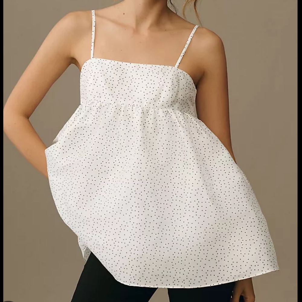Anthropologie White and Black Polka Dot Camisole
